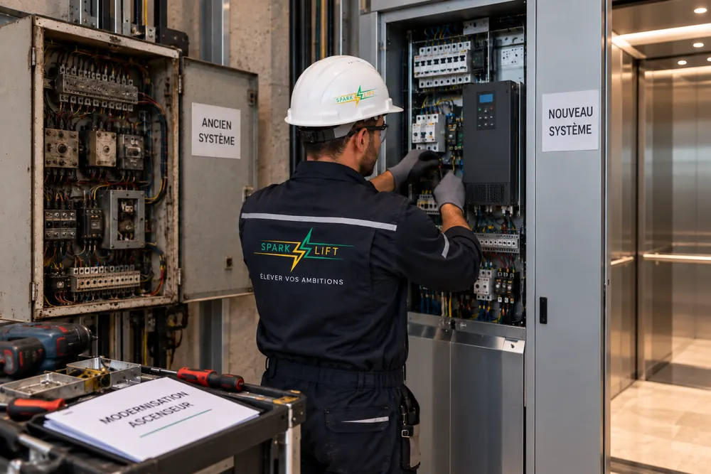 Armoire de commande d'ascenseur modernisée Spark Lift, panneau de contrôle neuf installé